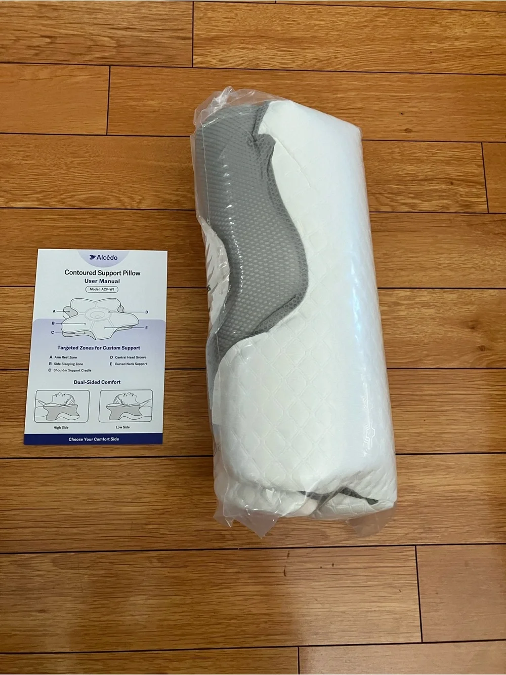 Alcedo Cervical Pillow for Cozy Sleep and Neck Pain Relief, White, Gray, SEALED